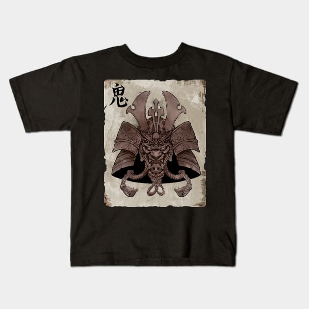 Samurai Mask Japanese Art Fighter Yokai Kids T-Shirt by Dojaja